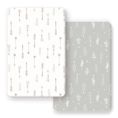 GRSSDER Stretchy Ultra Soft Jersey Knit Fitted Pack n Play Sheets Set 2 Pack, Portable/Mini Crib