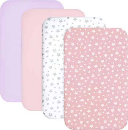 Mini Crib Sheets Fitted 4 Pack for Girls (38" X 24"), Compatible with Dream on Me, Delta Porta Crib