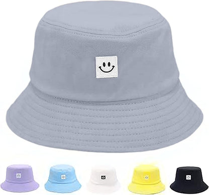 Kids Sun Hat Smile Face Bucket Hat for Girls Boys Summer Sun Protection Cotton Unisex Beach Cap