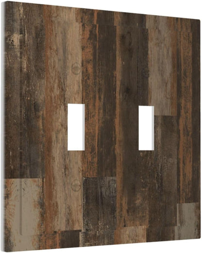 Rustic Brown Wood Grain Dark Oak Decorative Switch Plates 2 Gang Double Toggle Outlet Light Switch Cover Wall Plate Electrical Faceplate for Farmhouse Home Decor