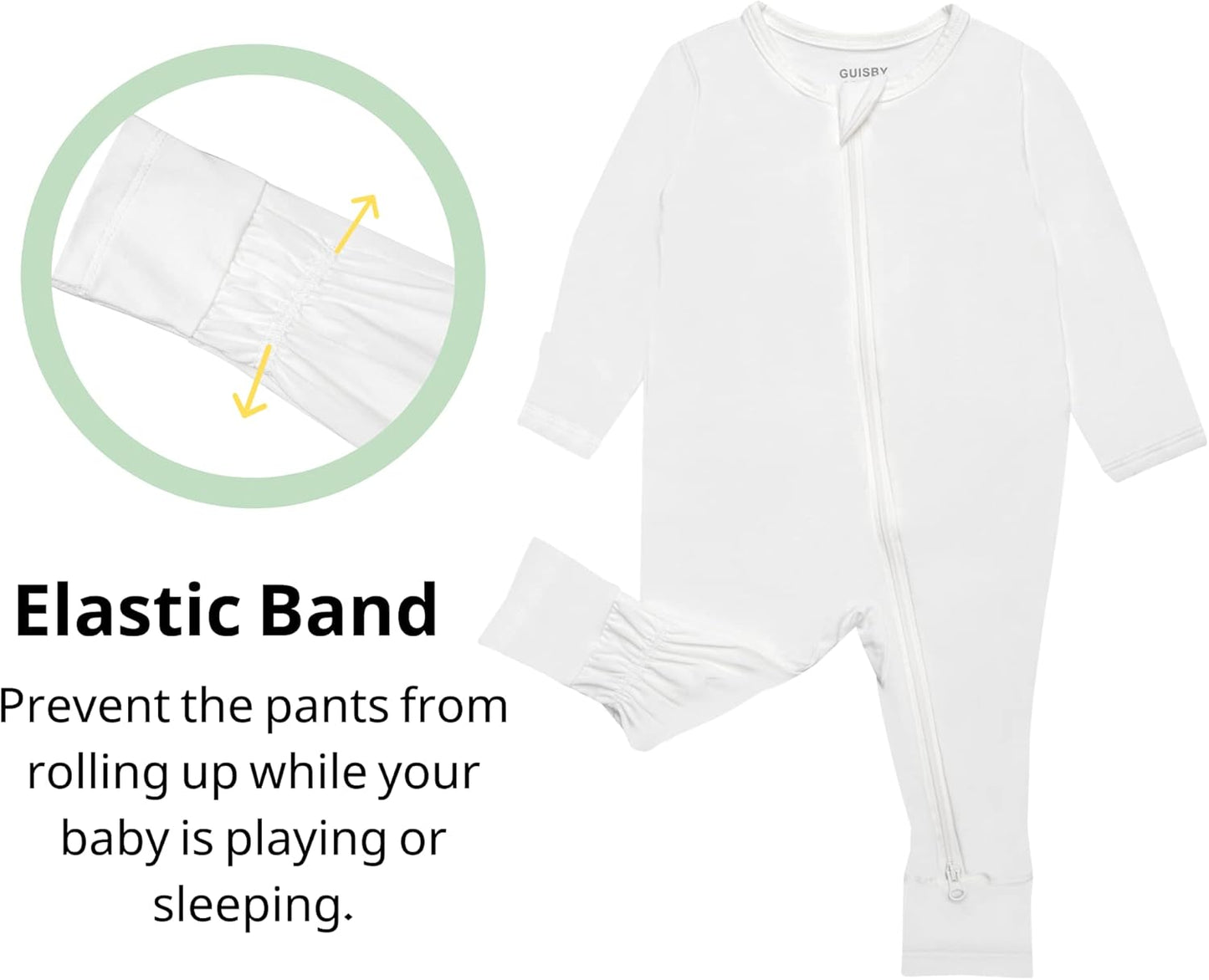 GUISBY Baby Pajamas with Mitten Cuffs - 3Pcs Girls Boys 2 Way Zipper Long Sleeve Rayon Sleepers