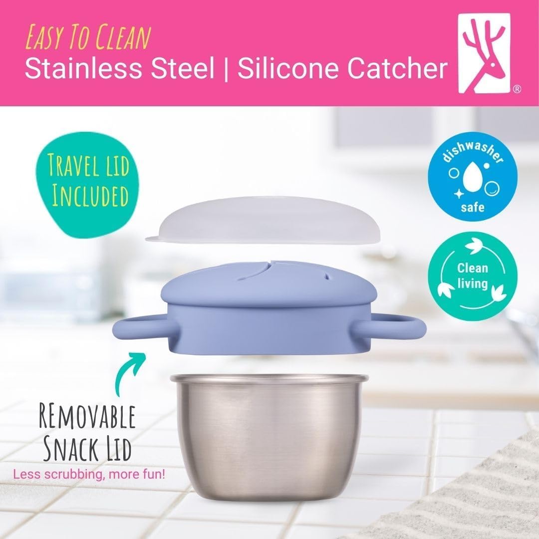 Elk and Friends Stainless Steel Snack Cups | Removable Silicone Food Catcher and Travel Lid |