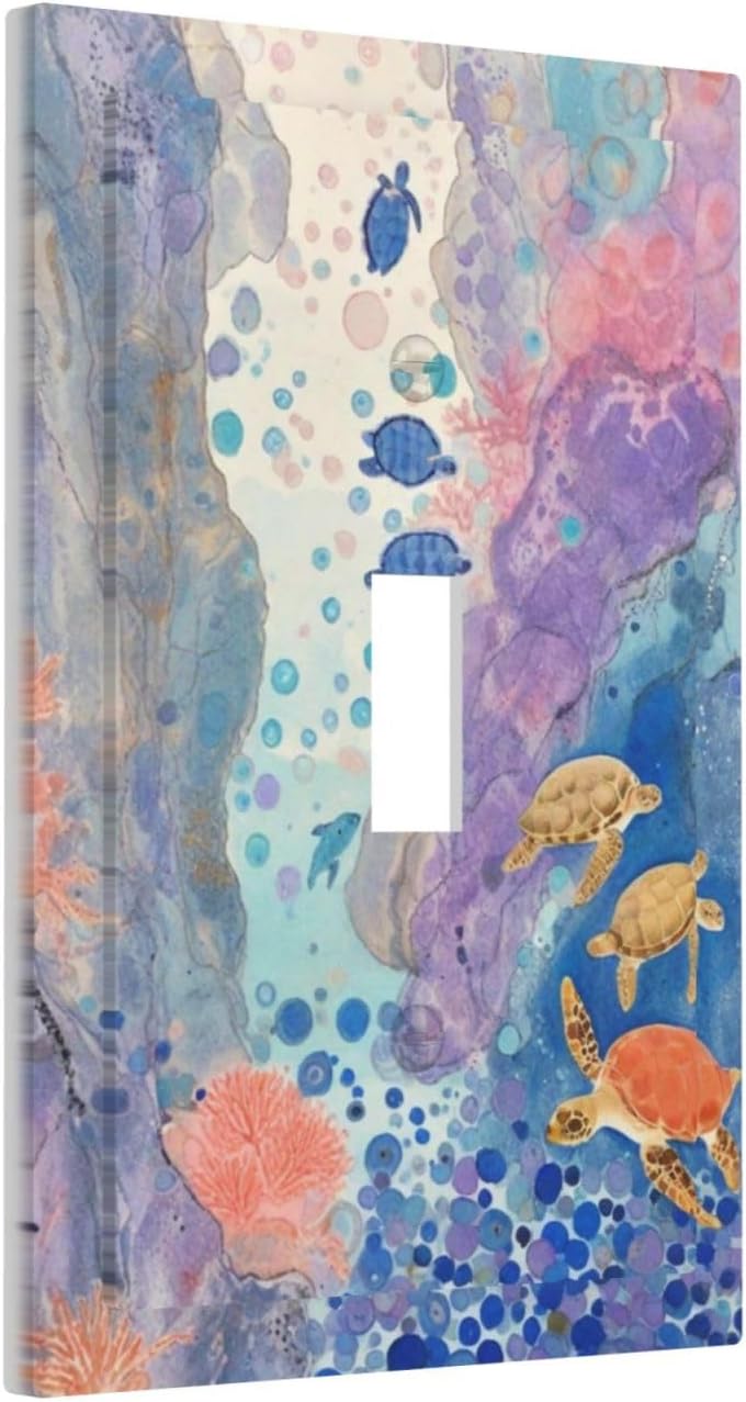 Turtle Coral Fish Watercolor Colorful Underwater World Decorative Light Switch Cover 1 Gang Single Toggle Device Electrical Faceplate Switchplates Decorator Outlet Wall Plate for Kids Room Home Decor