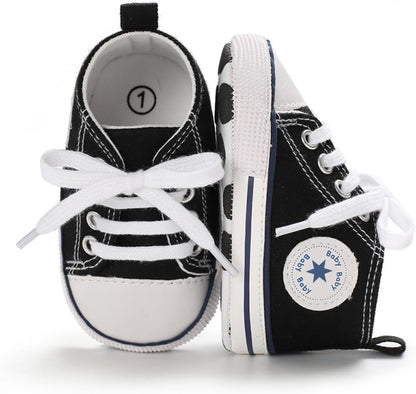 Unisex Baby Girls Boys Canvas High-top Shoes, Newborn Infant Anti-Slip Soft Sole Frist Walking Breathable Sneakers