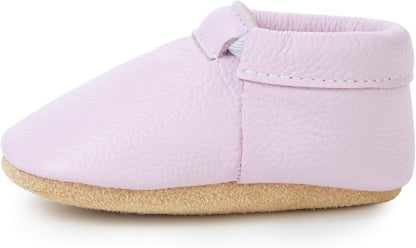 BirdRock Baby Fringeless Moccasins - Genuine Leather Boys and Girls Shoes for Newborns, Infants, Babies, Toddlers