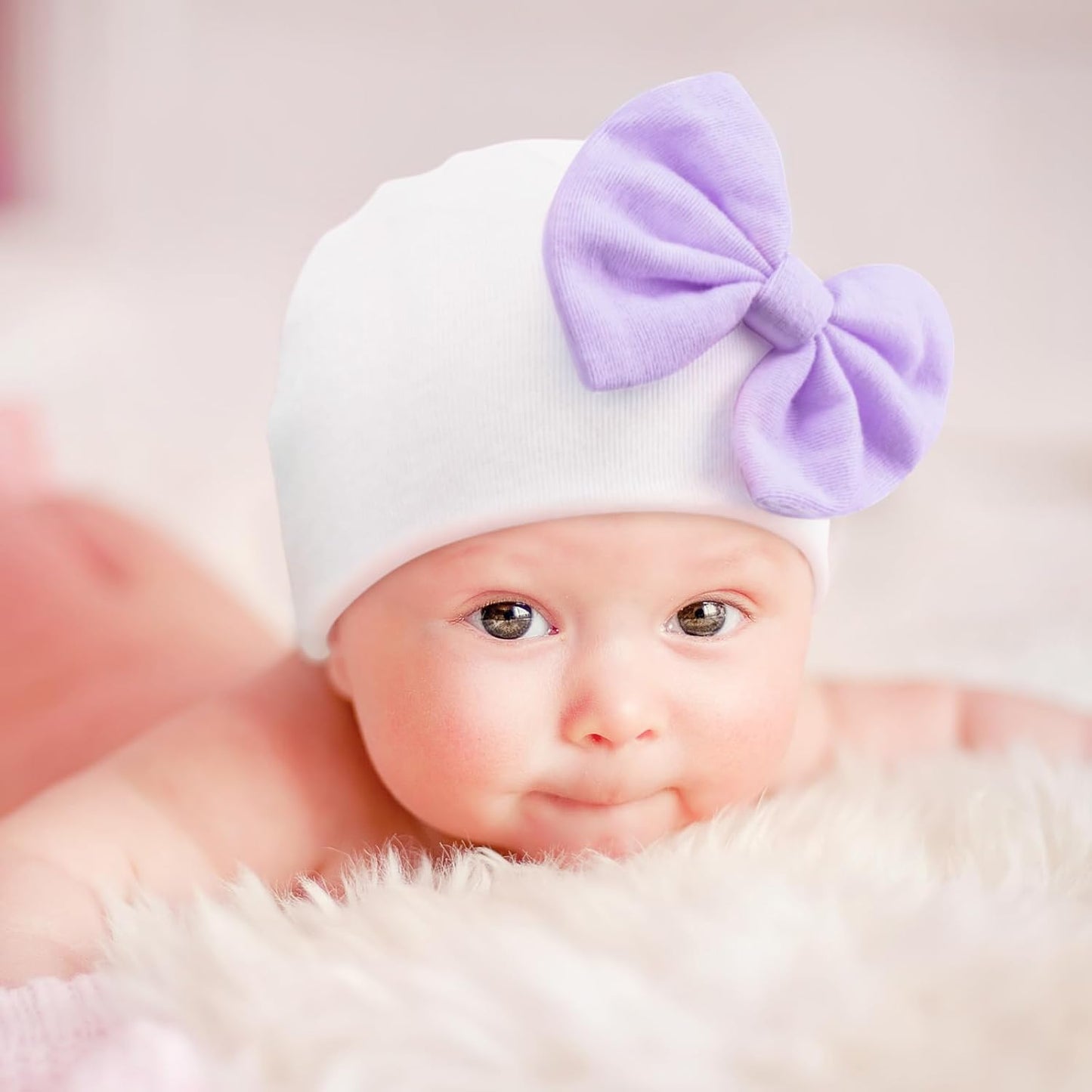 BQUBO Newborn Baby Hats Mittens Set Hospital Hat Beanie Infant Bow Hats Baby Gloves No Scratch Mittens for 0-6 Months