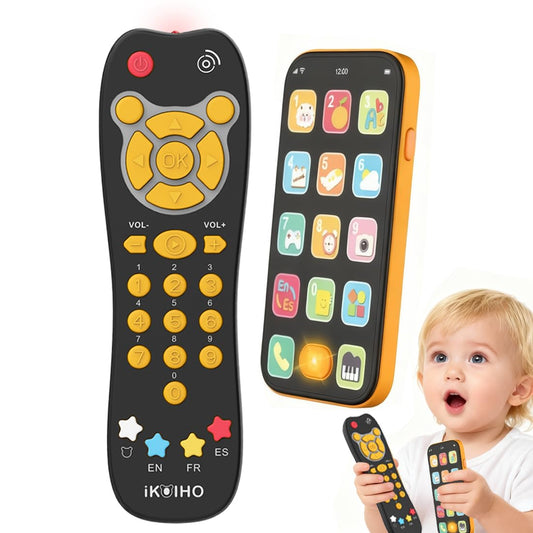 Baby Phone TV Remote Toy Set with Music Light for 6+ Months, Orange