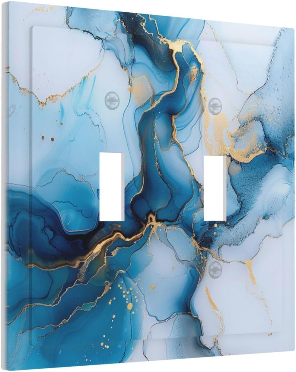 Decorative Switch Covers Plate Modern Abstract Blue Gold Line Marble 2 Gang Wall Plate Unique Double Toggle Light Switch Plate Wall Cover Plate Faceplate for Bedroom Home Decor