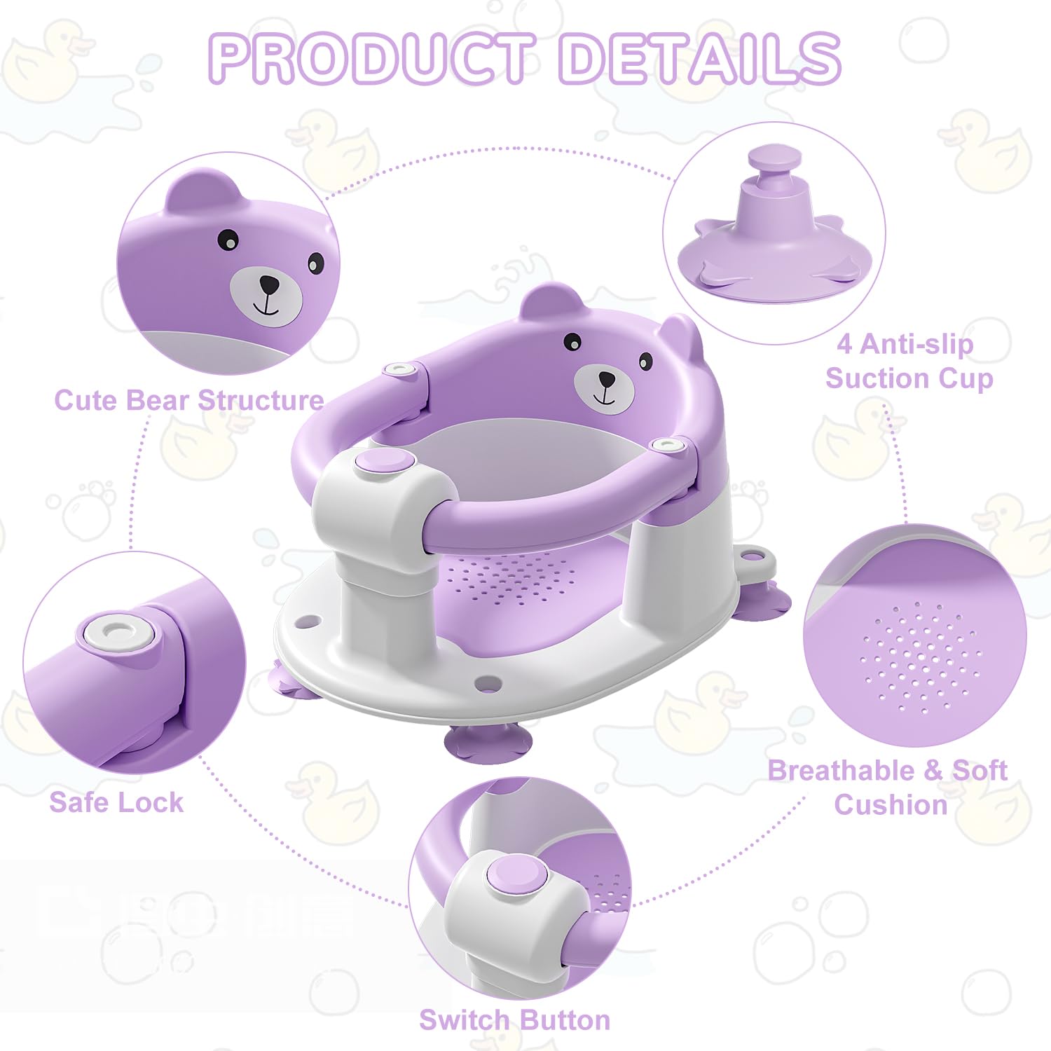 Baby Bath Seat for Babies 6 Months & up, Non-Slip Toddler Bath Seats for Babies Sitting Up, Safe