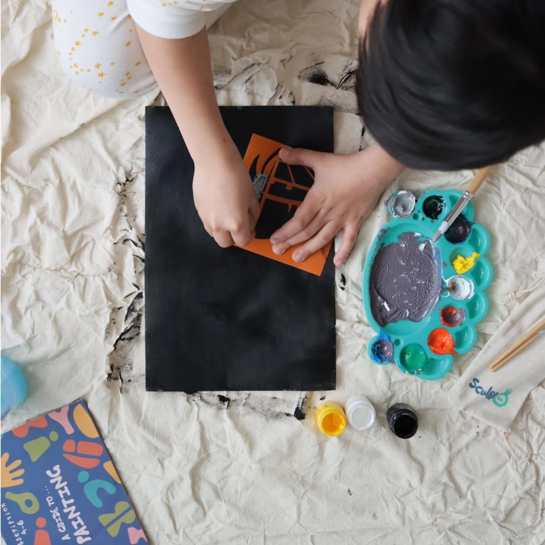 Sculpd Kids Painting Kit, Paint Craft Set for Kids Age 7+, Includes 5 Color Paint Set, Paintbrushes, Magnetic Picture Frame, 2 Canvases, Paint Palette, Additional Art Supplies and Free Guidebook