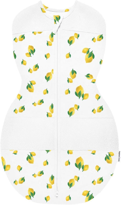 Happiest Baby Sleepea 5-Second Swaddle - 100% Organic Cotton Baby Swaddle Blanket - Doctor Designed Promotes Healthy Hip Development (Ivory Lemons, X-Large)