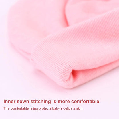 BQUBO Newborn Baby Hats Mittens Set Hospital Hat Beanie Infant Bow Hats Baby Gloves No Scratch Mittens for 0-6 Months