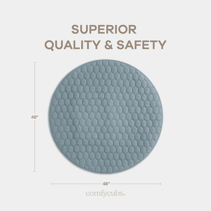Comfy Cubs Round Kids Play Mat - Medium 48 inches Soft Quilted Baby Floor Mat with Non-Slip Bottom - Plush Design for Toddlers' Playtime and Relaxation - Comfortable and Durable - Pacific Blue