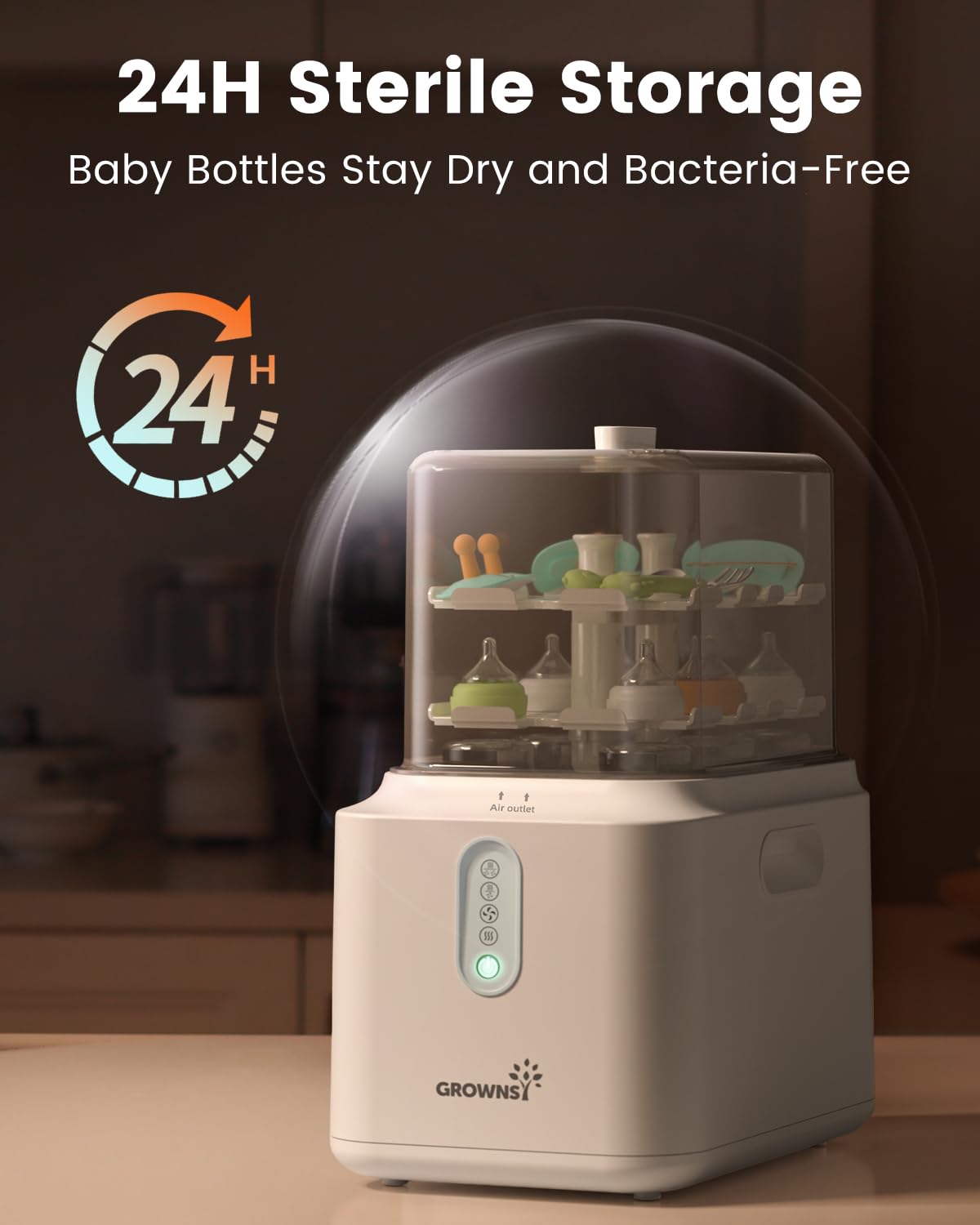 Grownsy 3-Layer Large Bottle Sterilizer and Dryer, Fast Sterilization and Drying, Universal Bottle