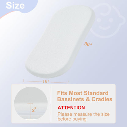 NeoBorn Baby Bassinet Mattress Pad, 30" x 18" Dual Sided Comfort Gel Memory Foam Mattress with Removable Soft Tencel Cover Fit for Halo Bassinest Swivel/Flex/Glide/Premiere/Luxe Series Sleeper