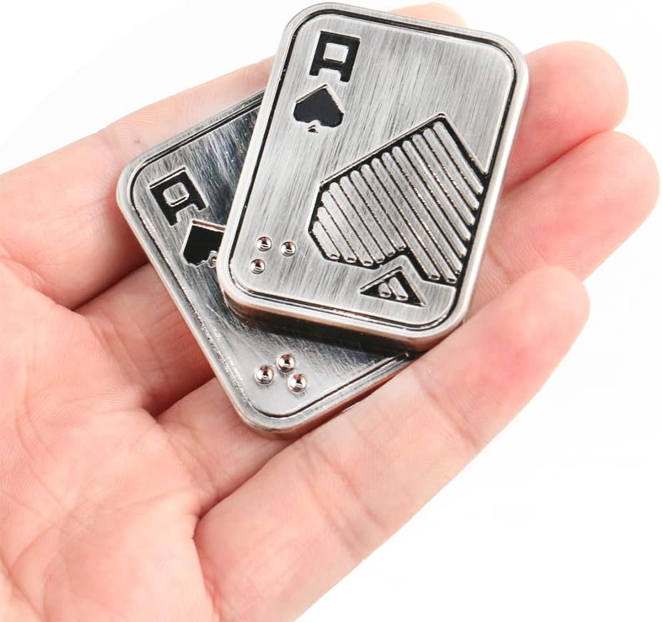 Magnetic Metal Fidget Toys - Metal Poker Push Card Fidget Slider Stress Relief Toy, Men’s EDC Toy Fidget Toy Haptic Coin, Office Desk Toys Gifts for Boyfriend and Father (AA)