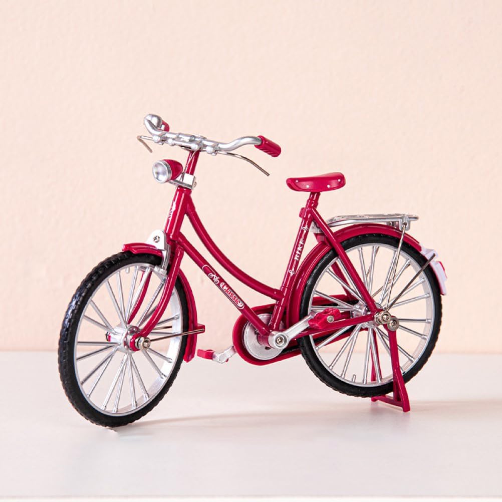 Miniature Alloy Bicycle Collections Bookshelf Decor, Metal Art Home Accessories, Desk Accessories Toy Finger Bike for Collections Home Living Room Bar Coffee Ornaments (Red)