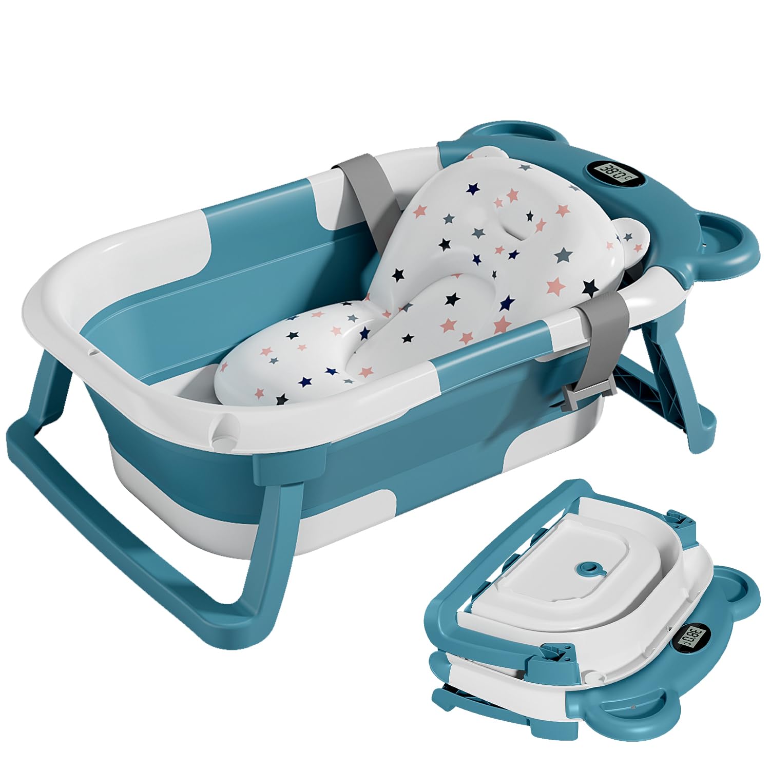 TPN Collapsible Baby Bathtub for Infants to Toddler with Real-time Temp Monitor+Floating