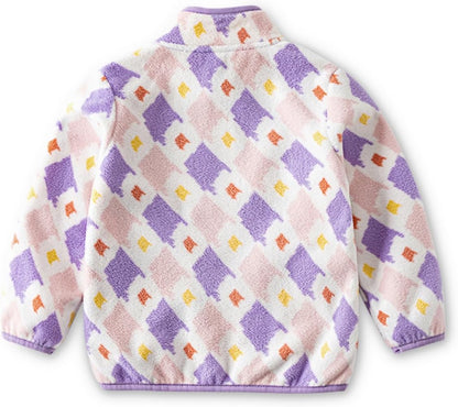 Kids Printed Polar Fleece Jacket Toddler Baby Boys Girls Autumn Winter Warm Sherpa Lining Outerwear Soft Lightweight