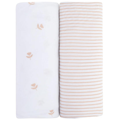 Ely’s & Co. Changing Pad Cover, Diaper Changing Table Sheets, 2 Pack, Cradle Sheet Set for Baby Girls, 100% Jersey Knit Cotton, Pink Tulip Collection, 32”x16”x5”