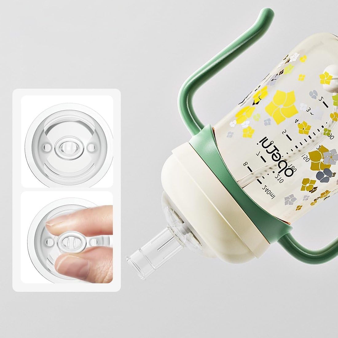 Toddler Sippy Cup 10oz, Weighted Straw Baby Drinking Water Bottle with Valved Spout for 6+ Months, 300ml/Green/2Pack