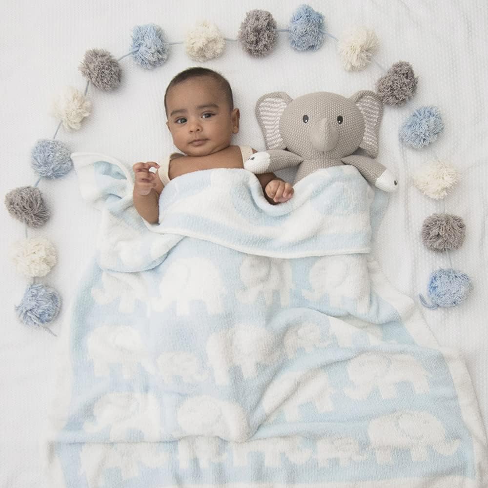 Living Textiles Chenille Baby Blanket - Blue Elephant Ultra Soft, Thick, and Versatile | Warm
