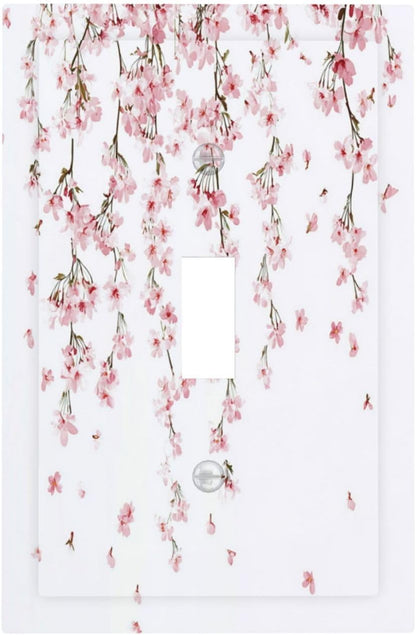 Decorative Light Switch Cover Sakura Plant Floral Pink Flowers 1 Gang Single Toggle Device Electrical Faceplate Switchplates Decorator Outlet Wall Plate For Bed Room Living Room Decor