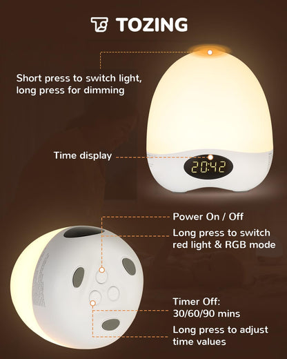 TOZING Egg Night Light for Nursery, Portable Rechargeable Baby Nightlight with Touch Control & RGB