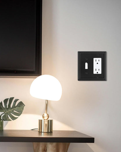 2-Pack Combo Toggle/Decorator Light Switch Cover Plate, Pearls Decorative Electrical Outlet Covers, Metal Wall Switch Plates and Outlet Covers, Black