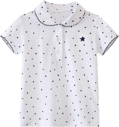 HILEELANG Girls' Tees Ruffle Short Sleeve T-Shirt Cotton Casual Graphic Summer Crewneck Tunic Tops