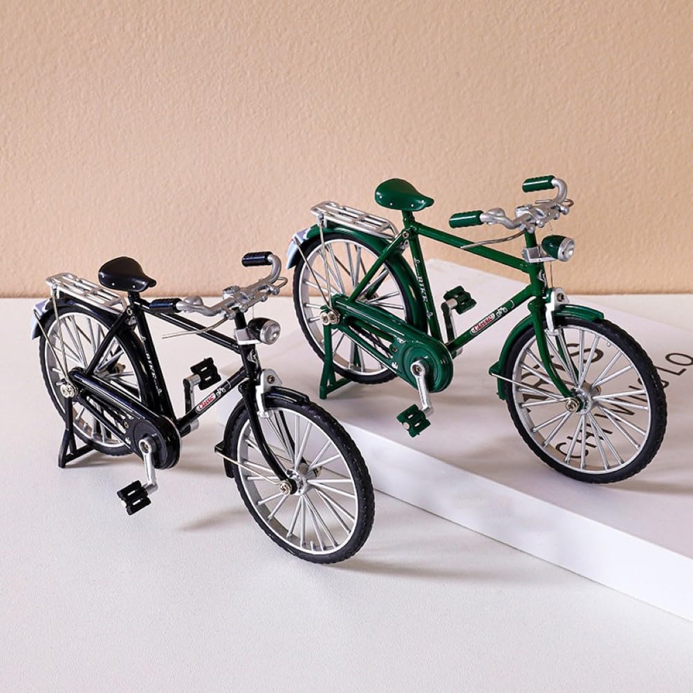 Miniature Alloy Bicycle Collections Bookshelf Decor, Metal Art Home Accessories, Desk Accessories Toy Finger Bike for Collections Home Living Room Bar Coffee Ornaments (Green)