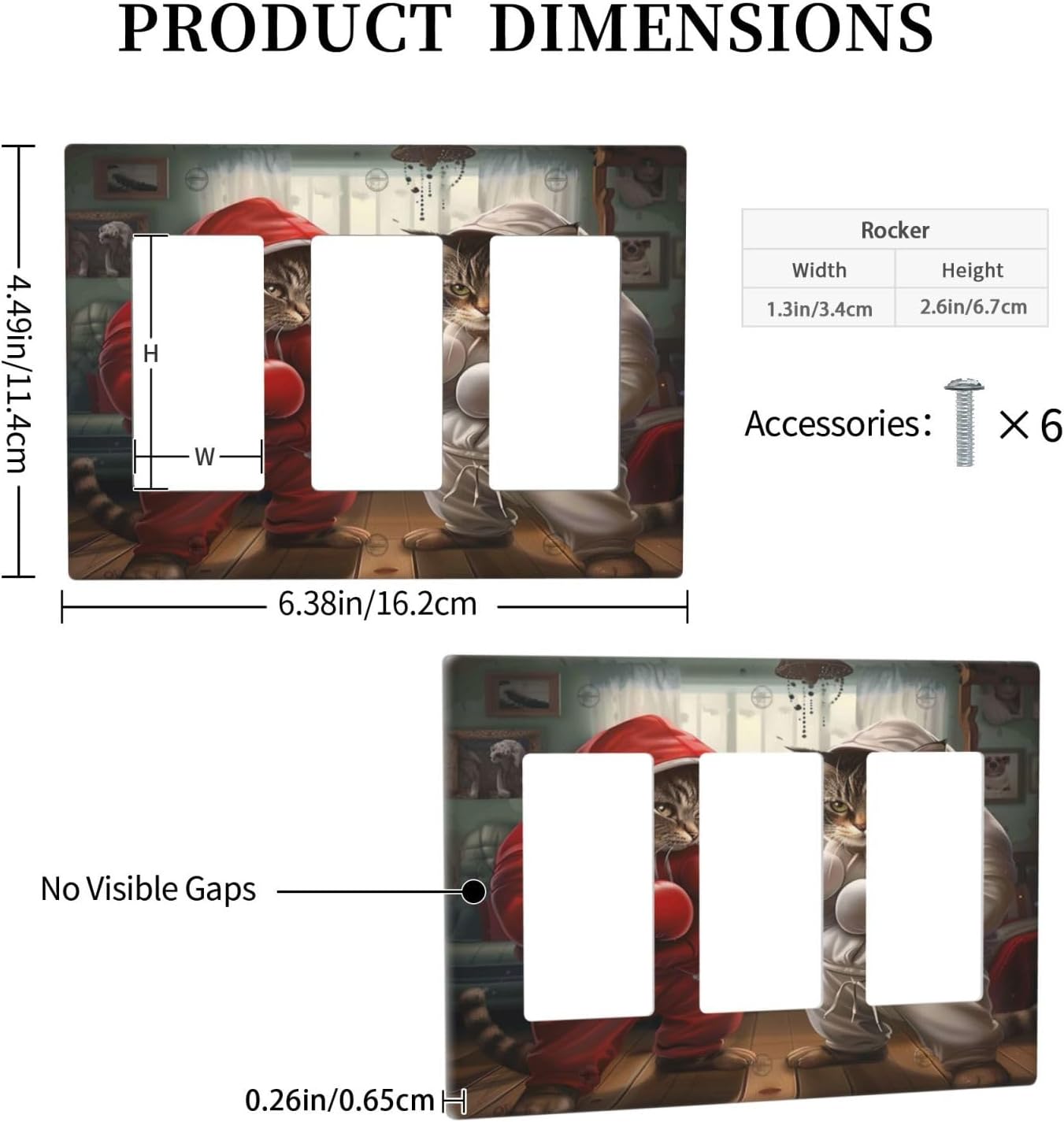 Decorative Outlet Covers Funny Red Boxing Cats White Tomcat 3 Gang Wall Plate Triple Rocker Light Switch Cover Plate Jumbo Electrical GFCI Faceplate for Bedroom Home Decor