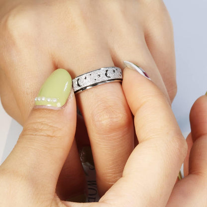Anxiety Ring for Women Men, Titanium Stainless Steel Spinner Ring, 5 Colors, 6MM, Size 6-10, 3 Styles Anxiety Ring-Moon Star, Sandblasted Finished, Hollow Outer