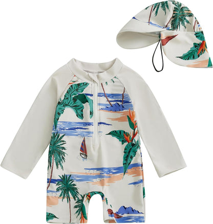Hnyenmcko Baby/Toddler Boy Rash Guard Swimsuit Long Sleeve One Piece Zipper Swimwear Sunsuit Infant Bathing Suit Beachwear