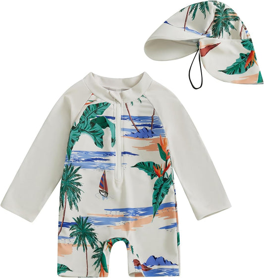 Hnyenmcko Baby/Toddler Boy Rash Guard Swimsuit Long Sleeve One Piece Zipper Swimwear Sunsuit Infant Bathing Suit Beachwear