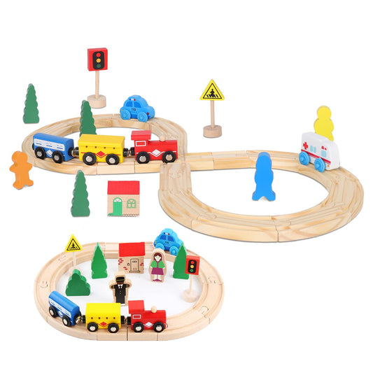 Wooden Train Tracks Toys for Toddler, 33 Pieces Magnetic Train with Wooden Tracks Fits for Thomas