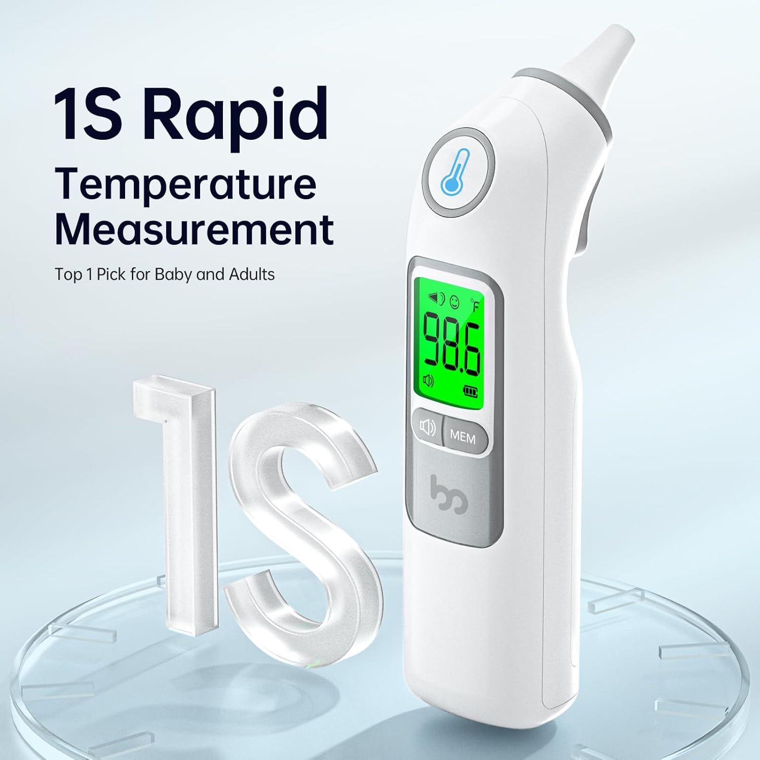 Ear Thermometer, Highly Accurate Ear Thermometer for Kids, Adults and Babies, 30 Memory Recall, 1s