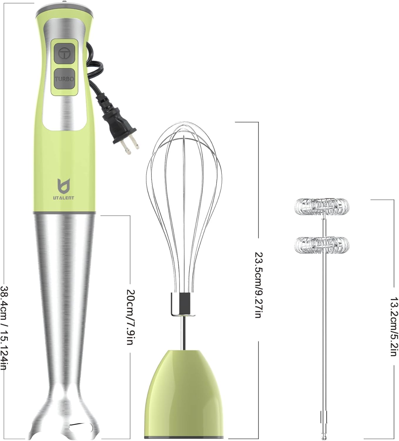 Immersion Hand Blender, UTALENT 3-in-1 8-Speed Stick Blender with Milk Frother, Egg Whisk for