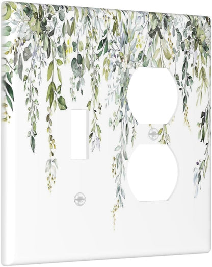 Wallplates Boho Farmhouse Flower Leaf Sage Green 1 Toggle 1 Duplex Switch Plate Electrical GFCI Faceplate Decorative Light Switch Covers for Bedroom Cabin Decor
