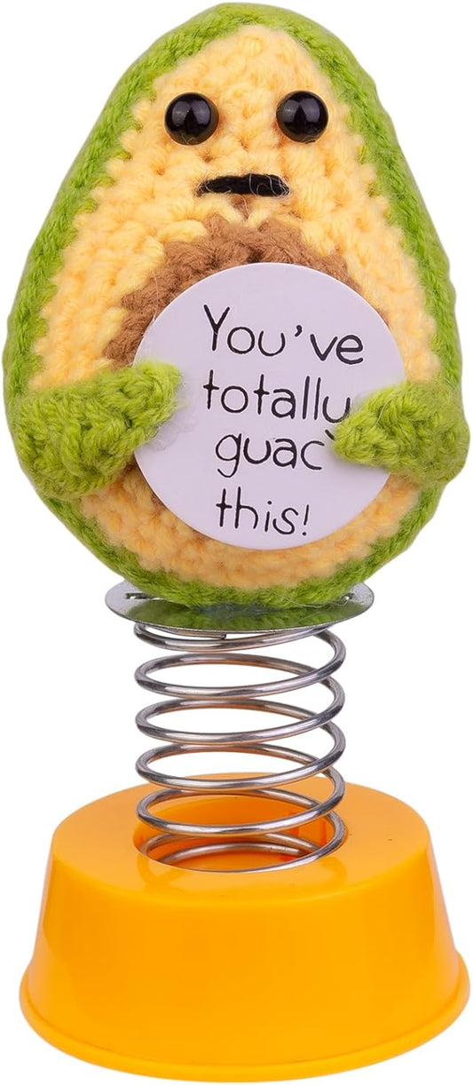 Funny Positive Shaking Avocado Knitting Doll, Handmade Emotional Support Crochet Avocado Car Ornament Gift with Base for Car Interior Home Office Desk Decoration, Light Avocado