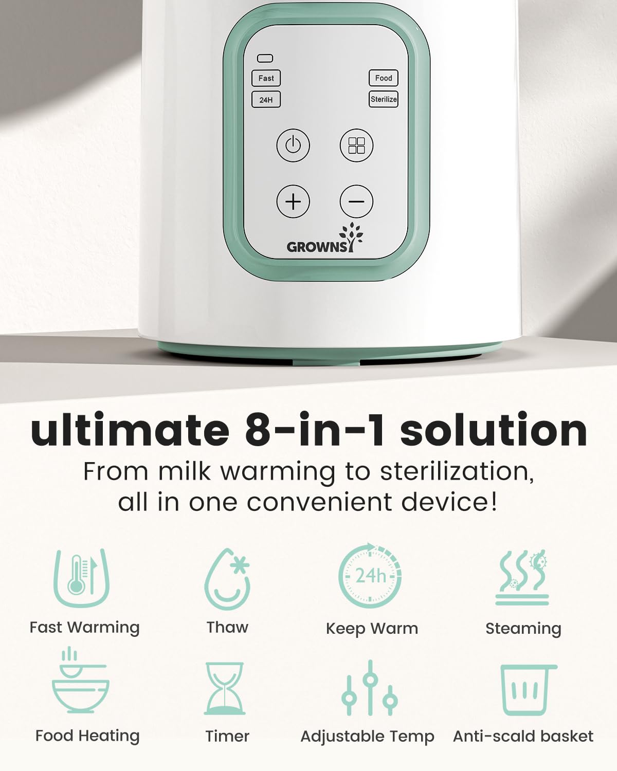 GROWNSY Baby Bottle Warmer, 8-in-1 Fast Baby Milk Warmer with Timer for Breastmilk or Formula