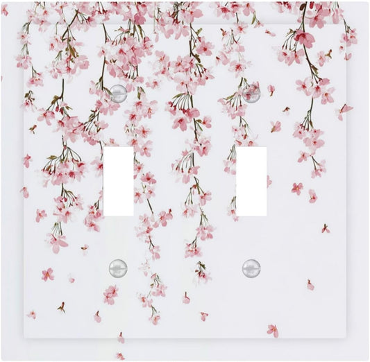 Decorative Switch Plates Sakura Plant Floral Pink Flowers 2 Gang Double Toggle Outlet Light Switch Cover Wall Plate Electrical Faceplate For Bed Room Living Room Decor