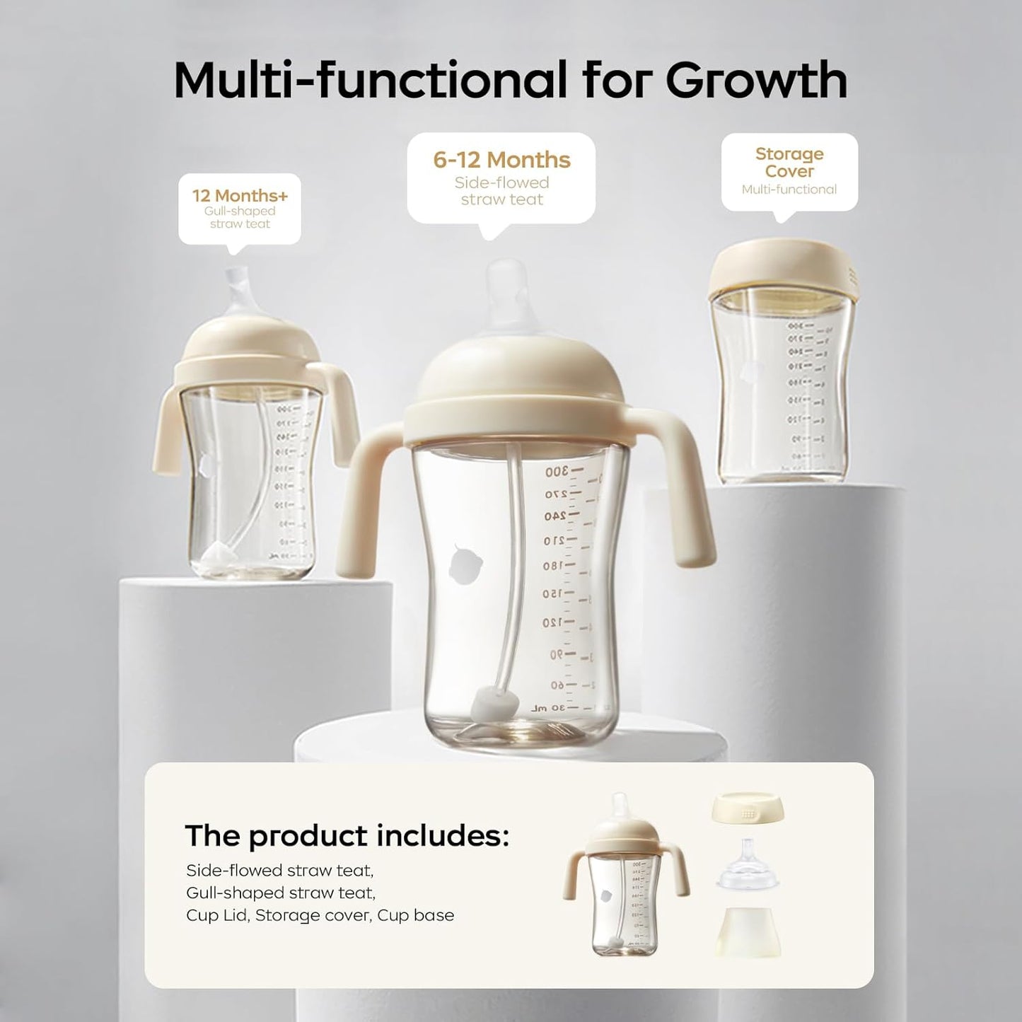 Bc babycare Sippy Cup Learner for 6+ Month Old with Nipples & Handles, Spill Proof Sippy Cup, Weighted Straw Toddler Cups, Anti-Choking Baby Cups 1 Pack,Pink