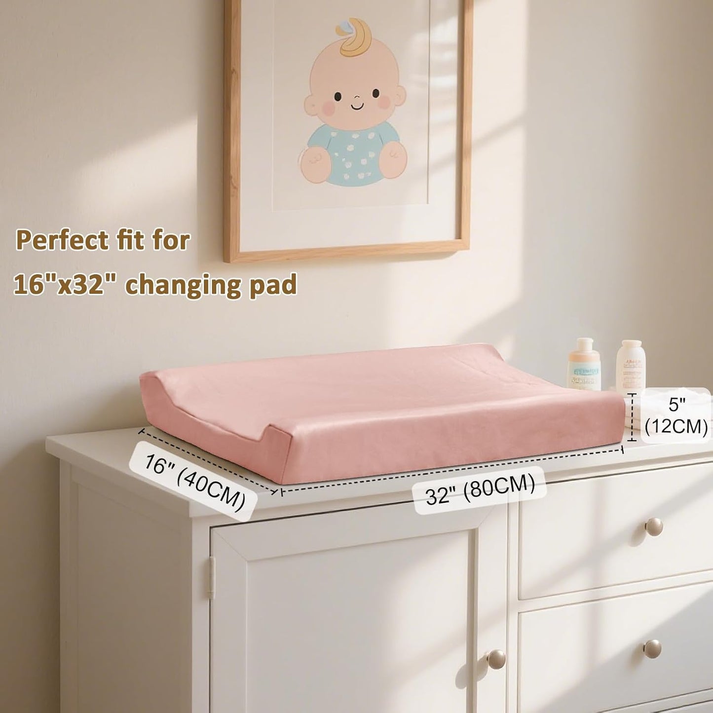 Owlowla Changing Pad Cover,Waterproof Changing Pad Covers-Soft Leather Diaper Changing Table Cover,Fits Standard Changing Pads for Baby Boy Girl（Blush）