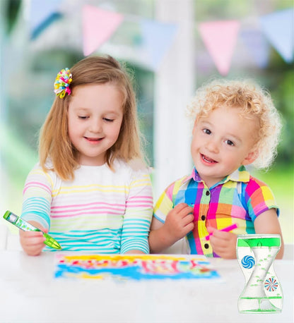 Liquid Motion Bubbler Pens Duple Wheel Colorful Timer Fidget Pens for Kids Sensory Toys Liquid Motion Bubbler Pen for Stress Relief and Anxiety Desk Toys Bubbler Timer Gifts for Kids 2 Pack Geen