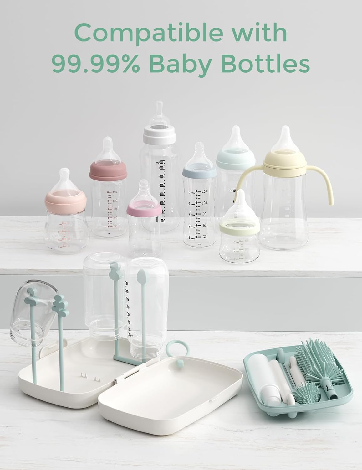 Momcozy Bottle Brush Set - Baby Bottle Cleaner Kit with Silicone Brush, Nipple Brush, Straw Brush
