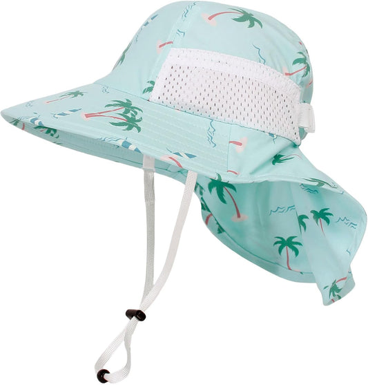 CHUNG Baby Sun Protection Hat Summer Toddler Adjustable UPF 50+ Wide Brim Neck Flap Beach Caps Boys Girls 1-12 Years Kids