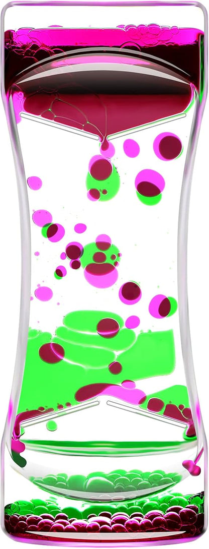 Liquid Motion Bubbler Timer Set of 1 for Office and Home Ornament, Fidget Sensory Toys for Autism, Anxiety, Stress Relief Activity, Bubble Drop Oil Water Hourglass with Gift Box Pink & Green