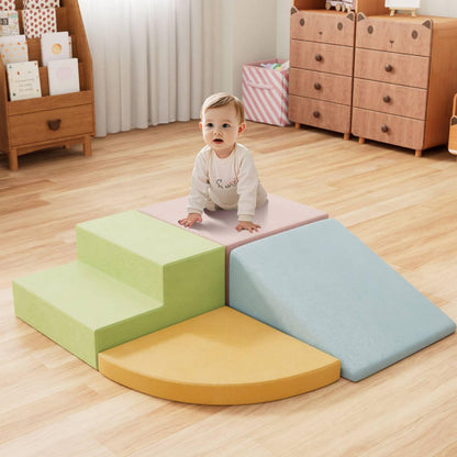4 Piece Foam Climbing Blocks for Toddlers, Baby Climbing Gym with Ultra High Density Foam for Crawling and Sliding, Indoor Soft Play Set for Infant, Babies & Kids - Multicolor (Multicolor A, 4-Piece)