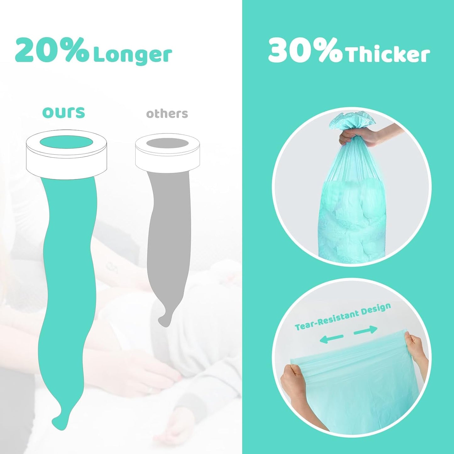 [2 Pack] Newnice Diaper Pail Refill Bags for Dekor Classic Diaper Pail, 30% Extral Thicker Diaper Genie Refills, Continuous Liners For Baby & Adult Diapers, Nursery Trash Solution